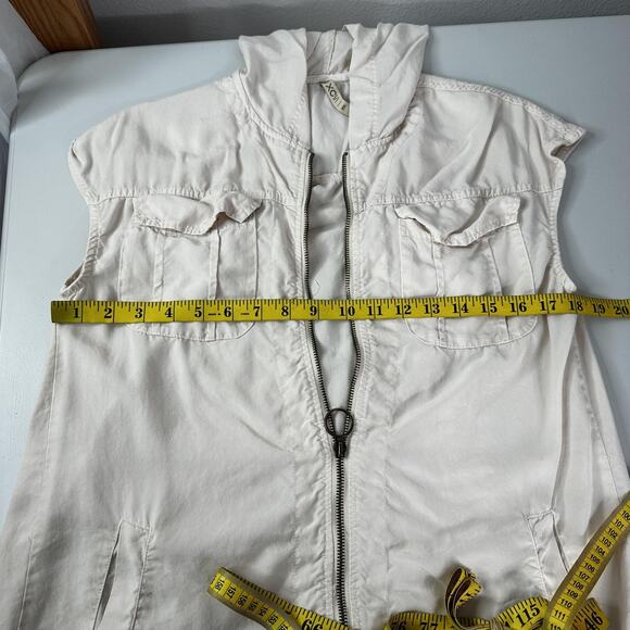 XCVI Vest Womens XS Beige Hooded Sleeveless 100% Tencel Utility Zip Pockets - Picture 10 of 12